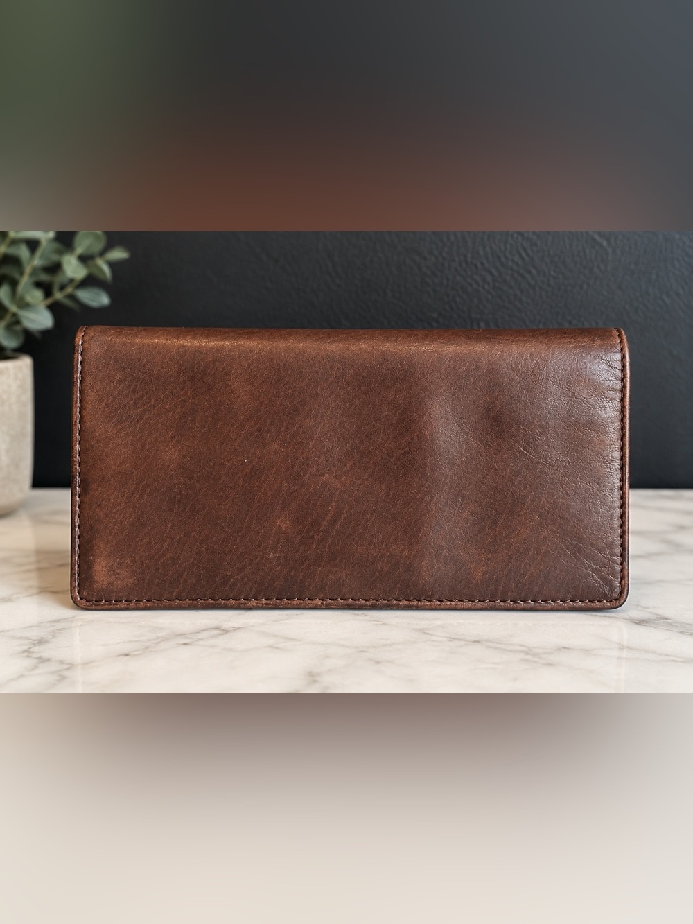 Fossil Brown Genuine Leather Checkbook Wallet Organizer Card Holder